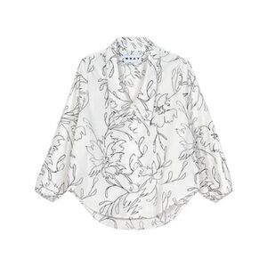 Wray White Floral-Outline Button Front Blouse